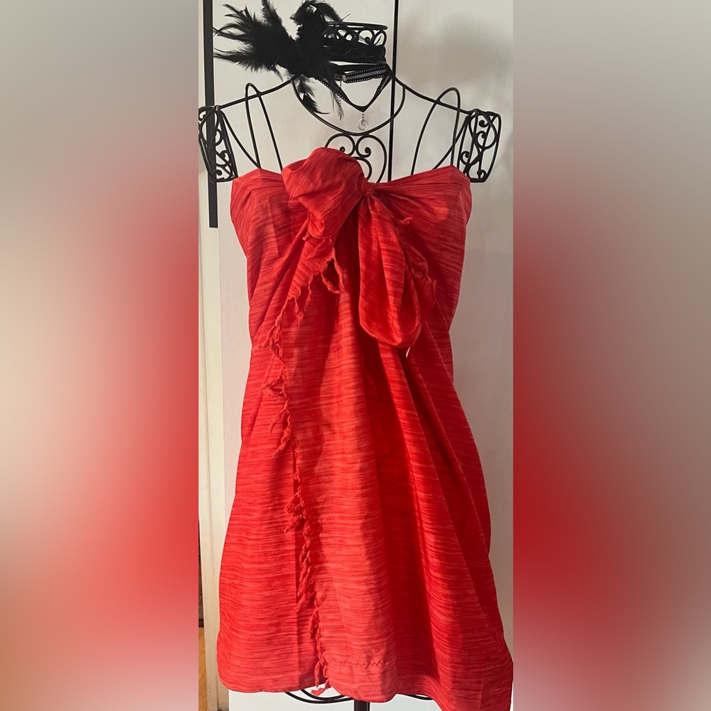 Vibrant red orange hue Textured wrap/coverup,beachwear